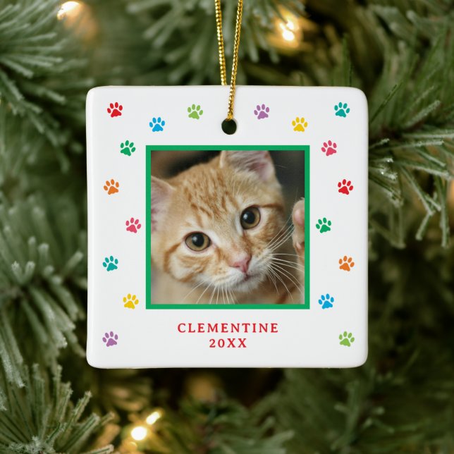 Ornamento De Cerâmica Paw Print Pet Photo Christmas Ornament (Árvore)