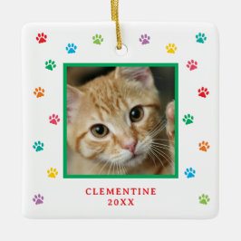 Ornamento De Cerâmica Paw Print Pet Photo Christmas Ornament