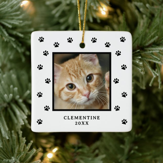 Ornamento De Cerâmica Paw Print Pet Photo Christmas Ornament (Árvore)