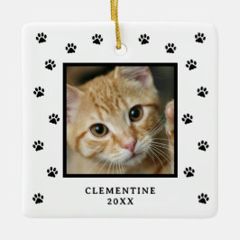 Ornamento De Cerâmica Paw Print Pet Photo Christmas Ornament