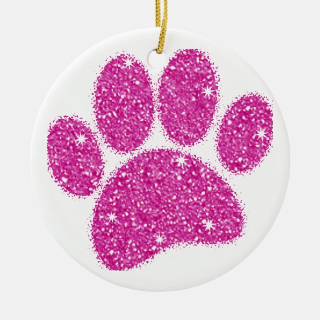 Ornamento De Cerâmica Pawprint Cachorro Rosa-Brilhante (Frente)