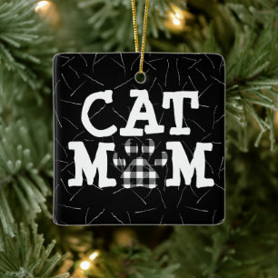 Ornamento De Cerâmica Pawprint de Mãe de Gato com Pelos de Gato