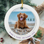 Ornamento De Cerâmica Pawsitivamente Covid Quarantine Púrpura Cão Foto P<br><div class="desc">Pawsitivamente Melhor Ano De Todos! De acordo com os cães! Decorre a árvore ou envie um presente especial com este super fofo enfeites de natal personalizado de fotos de animais. Este engraçado enfeites de natal de quarentena pandêmica será um favorito entre todos os amantes de cães. Adicione a foto do...</div>
