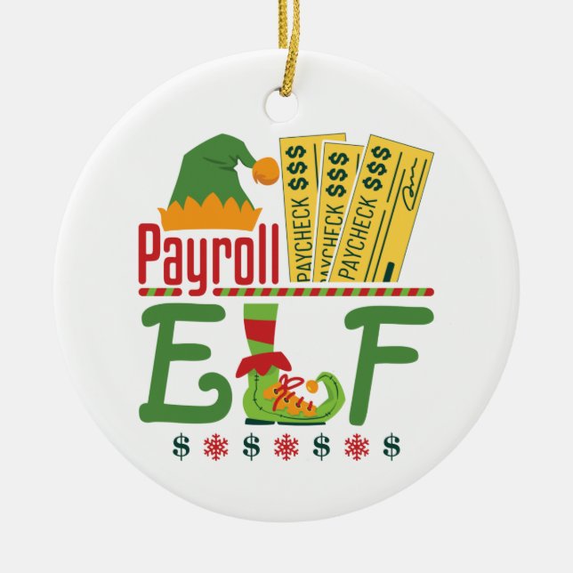 Ornamento De Cerâmica Payroll Elf Christmas Payroll Manager (Frente)