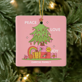 Ornamento De Cerâmica Paz, Amor e Alegria - Árvore de Natal retrógrada a