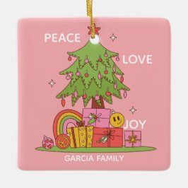 Ornamento De Cerâmica Paz, Amor e Alegria - Árvore de Natal retrógrada a