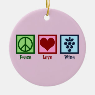 Ornamento De Cerâmica Paz Amor País Vinho Rosa Natal
