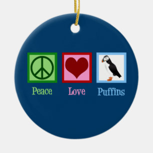 Ornamento De Cerâmica Paz Amor Puffins Azuis Bonitos Puffin no Natal