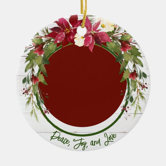 Ornamento De Cerâmica Paz Joy Love 2 Side 2 Foto Poinsettia Natal (Frente)