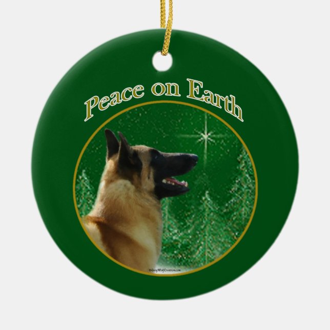 Ornamento De Cerâmica Paz Malinois Belga (Frente)