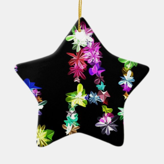 Ornamento De Cerâmica "PAZ" na Impressão de Arte das Flores (Frente)