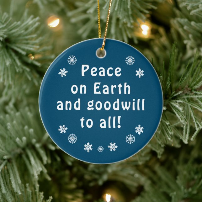 Ornamento De Cerâmica Paz na Terra Floco de Neve Azul (Árvore)