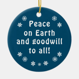 Ornamento De Cerâmica Paz na Terra Floco de Neve Azul