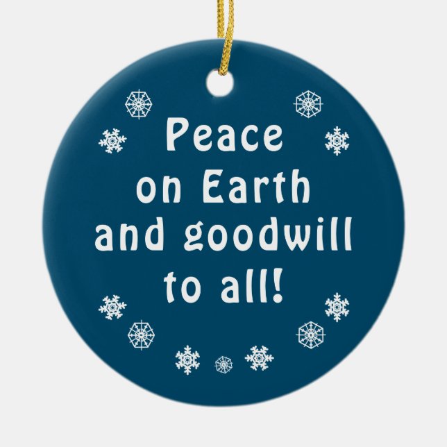 Ornamento De Cerâmica Paz na Terra Floco de Neve Azul (Frente)