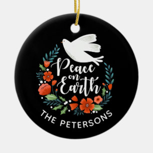 Ornamento De Cerâmica Paz na Terra Foto de Natal da Pata Branca Elegante