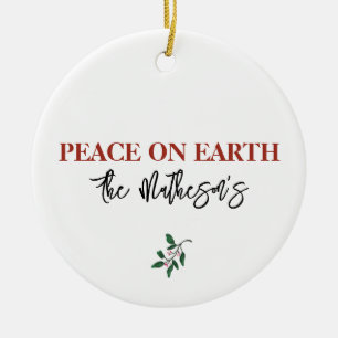 Ornamento De Cerâmica Paz na Terra NOMES Dove Holly Christmas Red Green