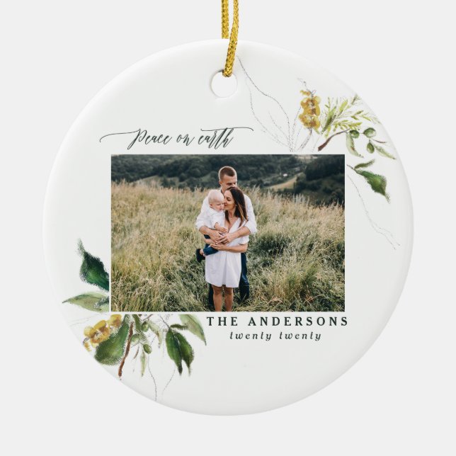 Ornamento De Cerâmica Paz na Terra pintada feriado floral (Frente)