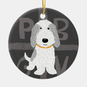 Ornamento De Cerâmica PBGV cinzento & branco