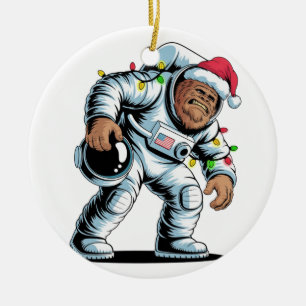 Ornamento De Cerâmica Pé Grande Sasquatch Astronauta Natal 2026 Feriado