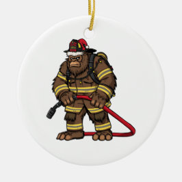 Ornamento De Cerâmica Pé Grande Sasquatch Bombeiro Natal 2026