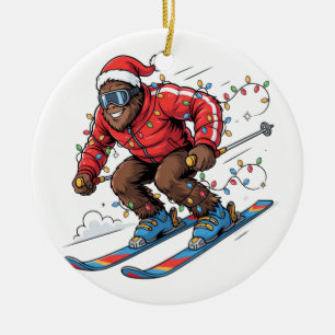 Ornamento De Cerâmica Pé Grande Sasquatch Esquiando Natal 2026 Feriado