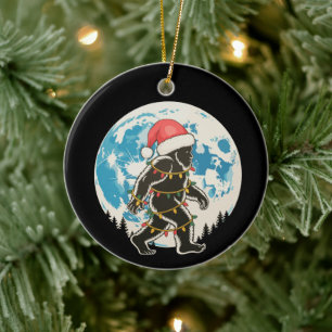 Ornamento De Cerâmica Pé Grande Sasquatch Papai Noel Lua Luzes de Natal