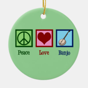 Ornamento De Cerâmica Peace Love Banjo