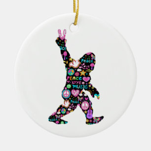 Ornamento De Cerâmica Peace Love Bigfoot Hippie Funny Bigfoot Lover   