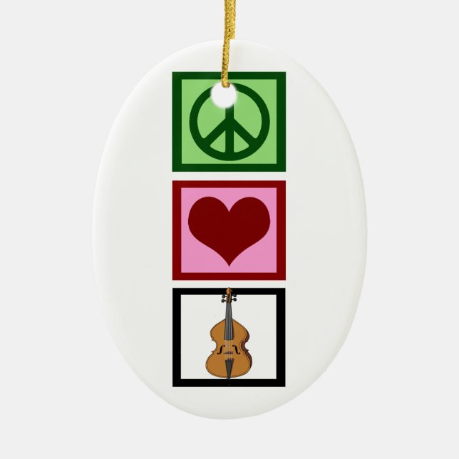 Ornamento De Cerâmica Peace Love Cello (Frente)