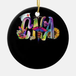 Ornamento De Cerâmica Peace Love CNA Enfermeira certificada por enfermei