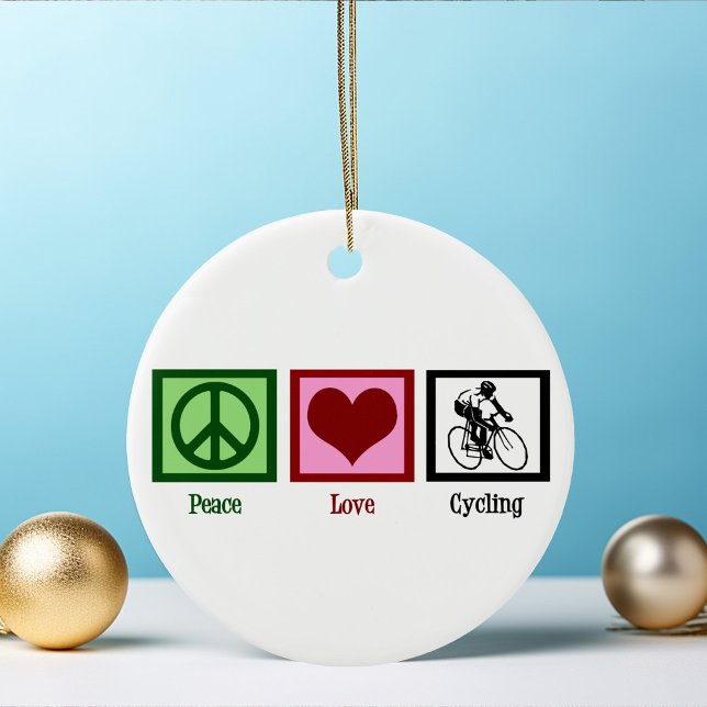 Ornamento De Cerâmica Peace Love Cycling (Criador carregado)