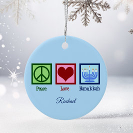 Ornamento De Cerâmica Peace Love Hanukkah Cute Blue Personalizado