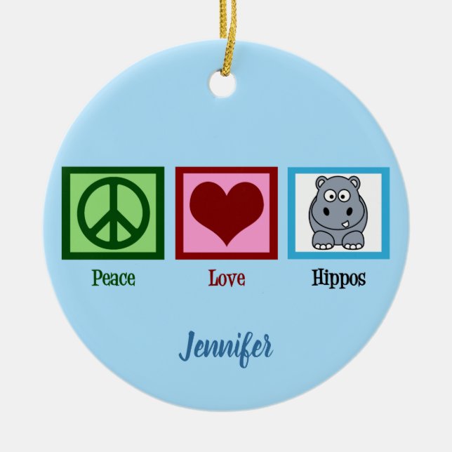 Ornamento De Cerâmica Peace Love Hippos Christmas (Frente)