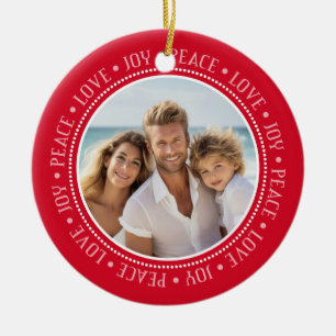 Ornamento De Cerâmica Peace Love Joy Border em Red - Foto