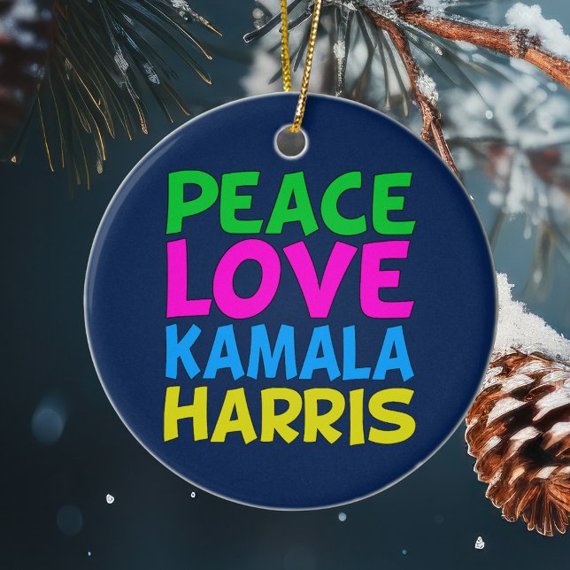 Ornamento De Cerâmica Peace Love Kamala Harris Natal (Criador carregado)