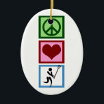 Ornamento De Cerâmica Peace Love Lacrosse<br><div class="desc">Um sinal de paz,  coração e um jogador de lacrosse.</div>