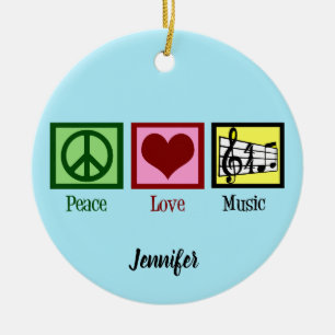 Ornamento De Cerâmica Peace Love Music Custom Natal