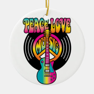 Ornamento De Cerâmica Peace-Love-Music-Vinyl