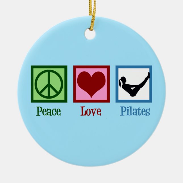 Ornamento De Cerâmica Peace Love Pilates Instrutor Boat Pose Christmas (Frente)