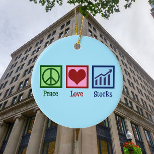 Ornamento De Cerâmica Peace Love Stocks Blue Market Broker