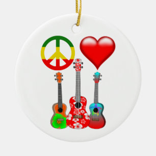 Ornamento De Cerâmica Peace Love Ukuleles