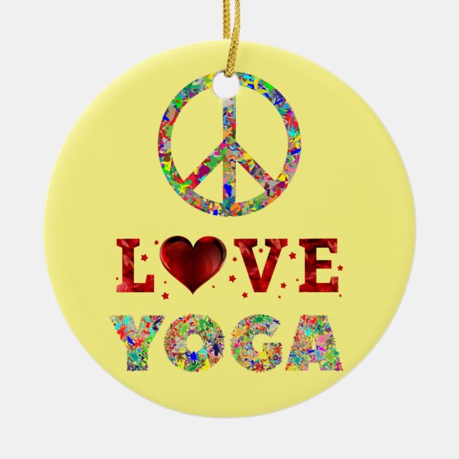 Ornamento De Cerâmica Peace Love Yoga Colorida Espiritual (Frente)