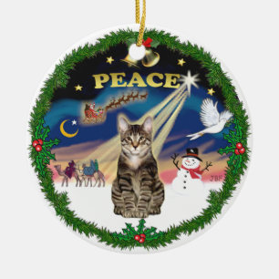 Ornamento De Cerâmica Peace Wreath - Tabby Tiger cat