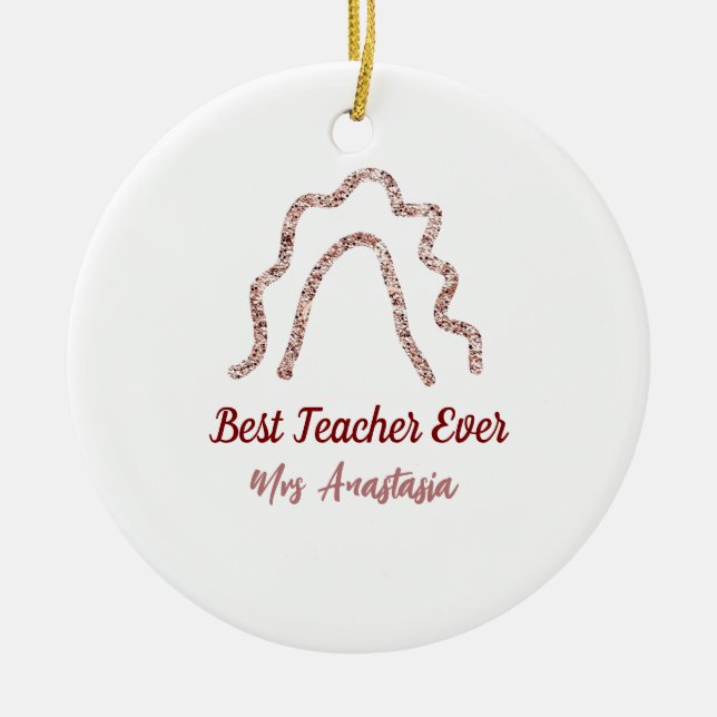 Ornamento De Cerâmica Peach marron glitter rainbow teacher appreciation  (Frente)