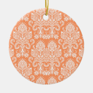 Ornamento De Cerâmica Peach Victorian Damask