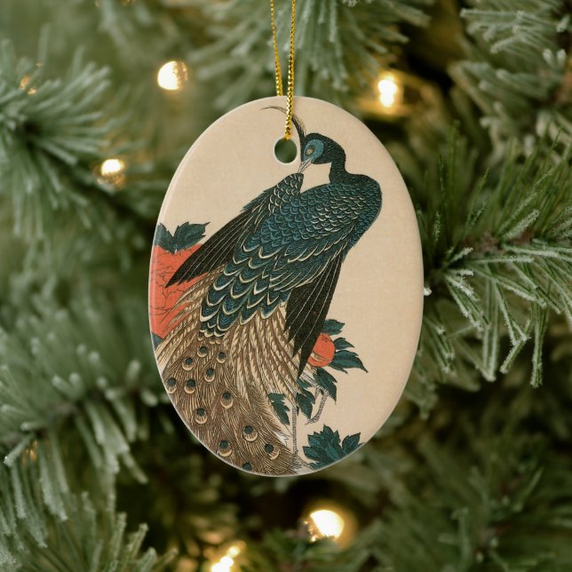 Ornamento De Cerâmica Peacock and Peonies by Hiroshige, Arte Japonesa (Árvore)