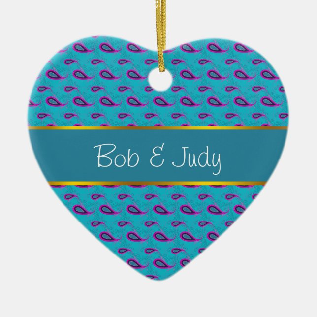 Ornamento De Cerâmica Peacock Blue Paisley (Frente)