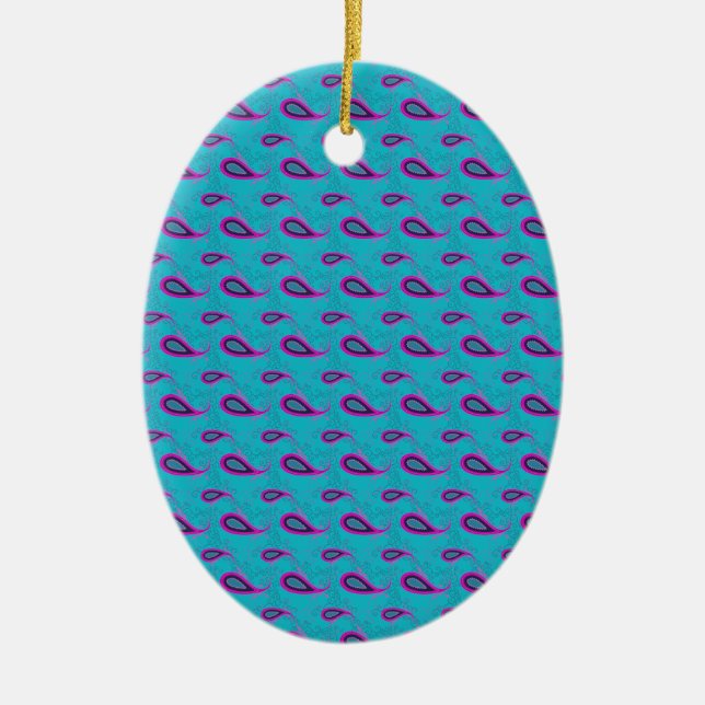 Ornamento De Cerâmica Peacock e Magenta Paisley Pattern (Frente)