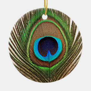 Ornamento De Cerâmica Peacock Feather Bird Nature Bonita Colorida