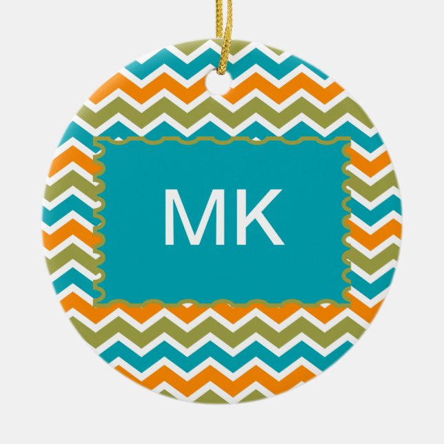 Ornamento De Cerâmica Peacock Vibrant Tribal Zigzag (Frente)